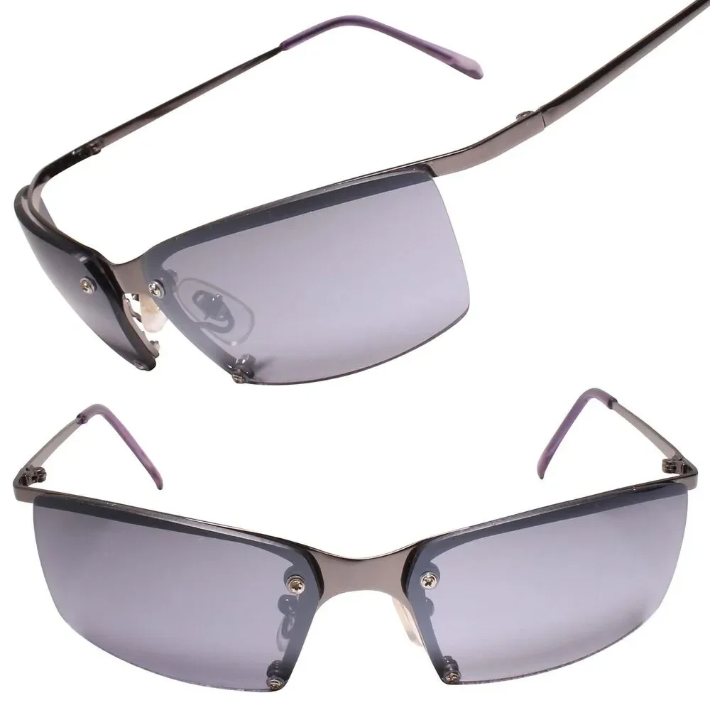 Classic Retro Stylish Semi Rimless Rectangle Gunmetal Wrap 80s 90s Sunglasses